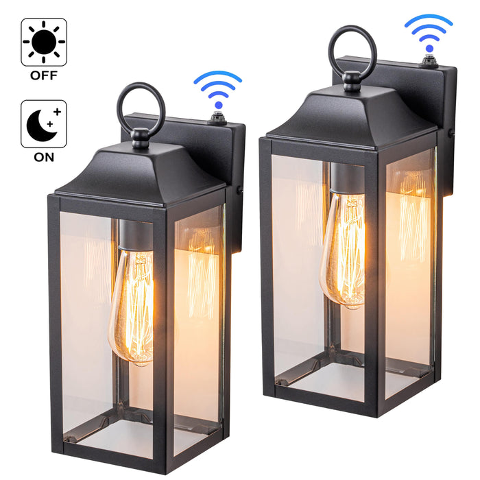 1-Light Matte Black Dusk to Dawn Outdoor Wall Lantern(2-Pack)