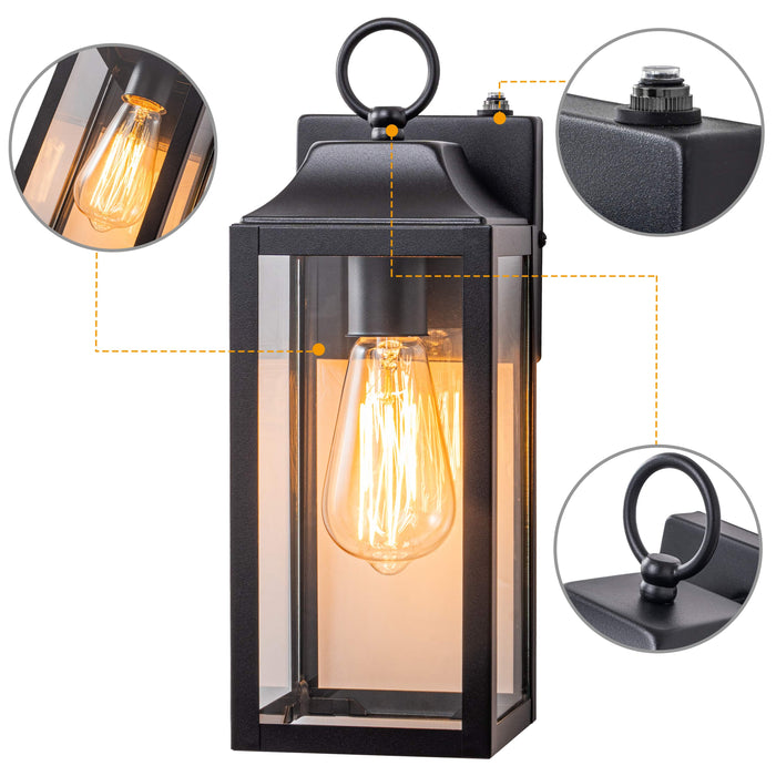 1-Light Matte Black Dusk to Dawn Outdoor Wall Lantern(2-Pack)