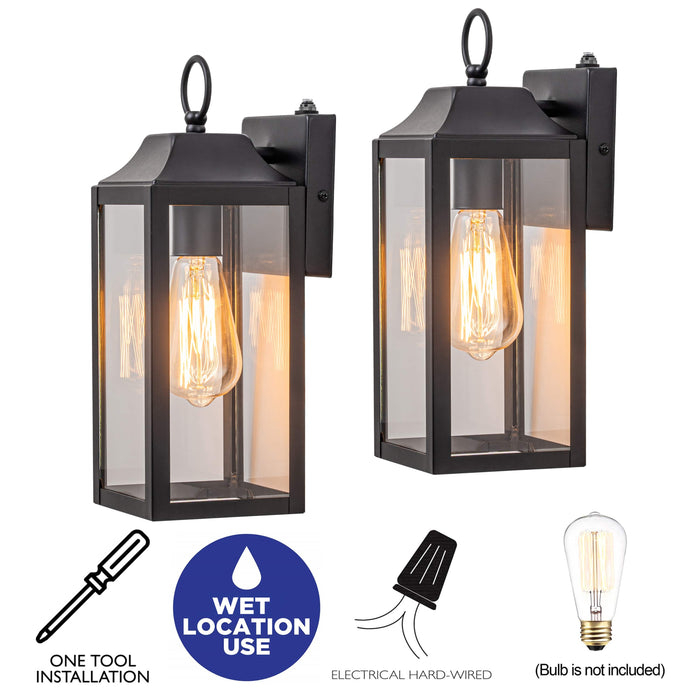 1-Light Matte Black Dusk to Dawn Outdoor Wall Lantern(2-Pack)