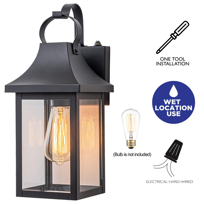 1-Light Matte Black Dusk to Dawn Outdoor Wall Lantern