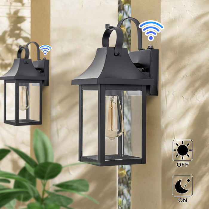 1-Light Matte Black Dusk to Dawn Outdoor Wall Lantern