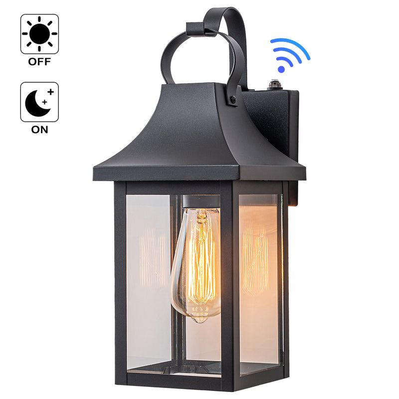 1-Light Matte Black Dusk to Dawn Outdoor Wall Lantern