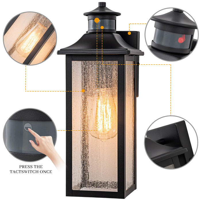 Motion Sensing Dusk to Dawn Outdoor Wall Lantern with Seeded Glass