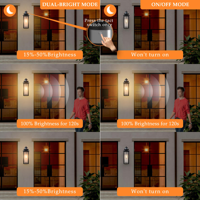Motion Sensing Dusk to Dawn Outdoor Wall Lantern with Seeded Glass