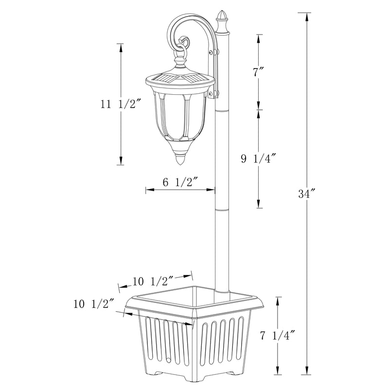 C Cattleya 1-Light Black Solar Outdoor Post Light with Planter and Crackle Glass