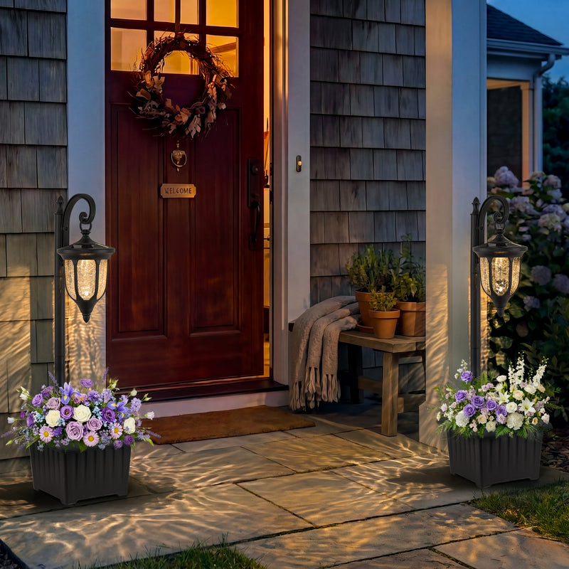 C Cattleya 1-Light Black Solar Outdoor Post Light with Planter and Crackle Glass