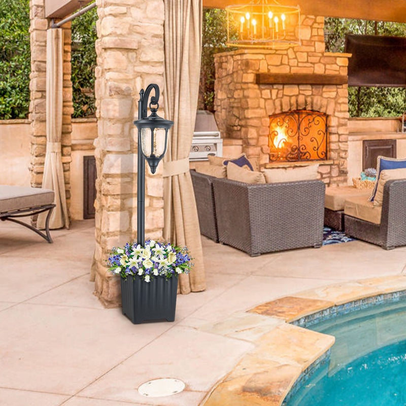 Outdoor Lamp Post with Integrated Planter Base - Featuring Raindrop Glass