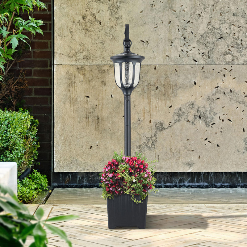 Outdoor Lamp Post with Integrated Planter Base - Featuring Raindrop Glass