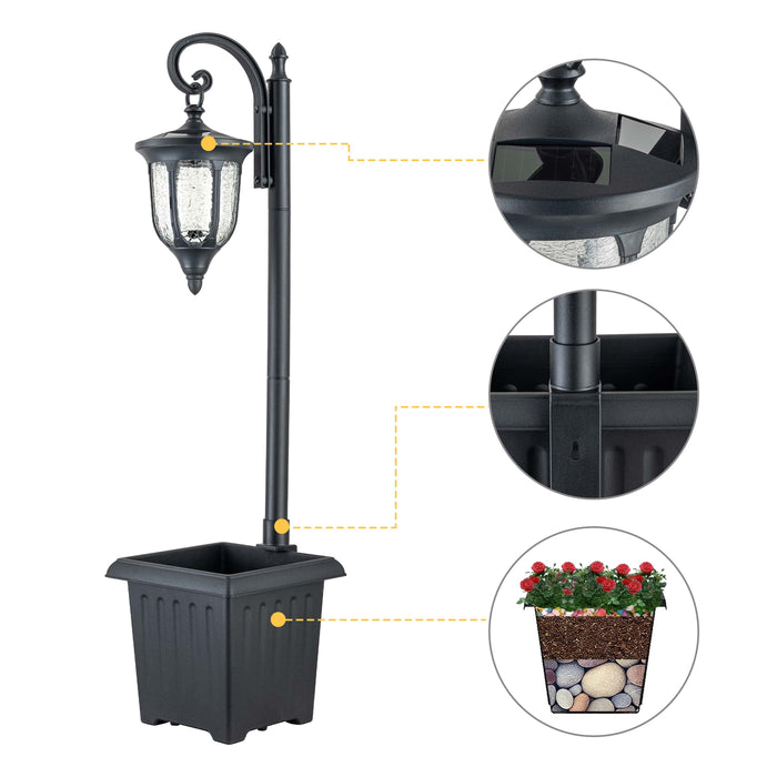 Outdoor Lamp Post with Integrated Planter Base - Featuring Raindrop Glass