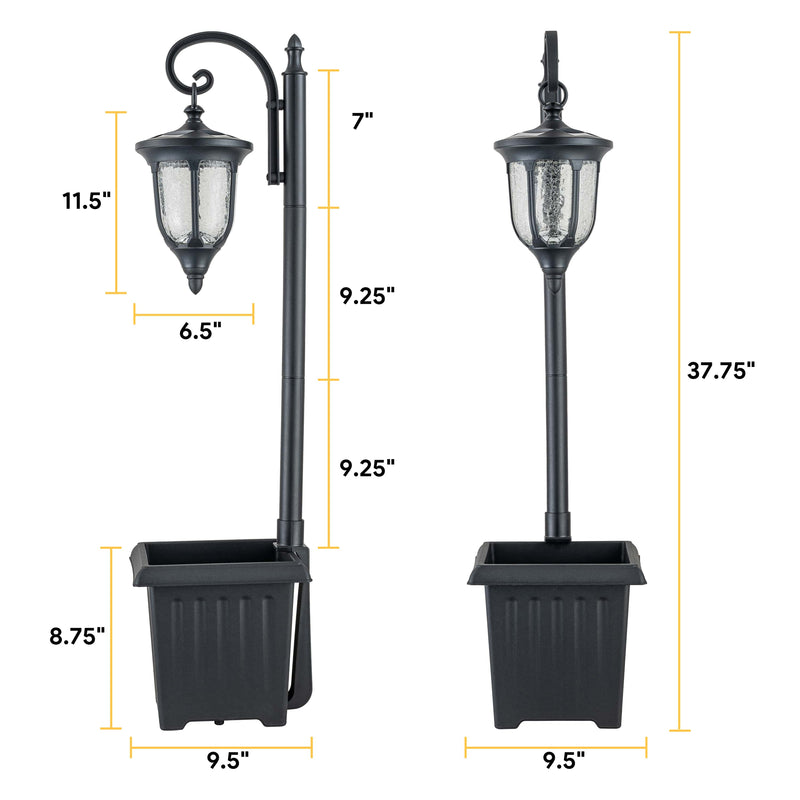 Outdoor Lamp Post with Integrated Planter Base - Featuring Raindrop Glass