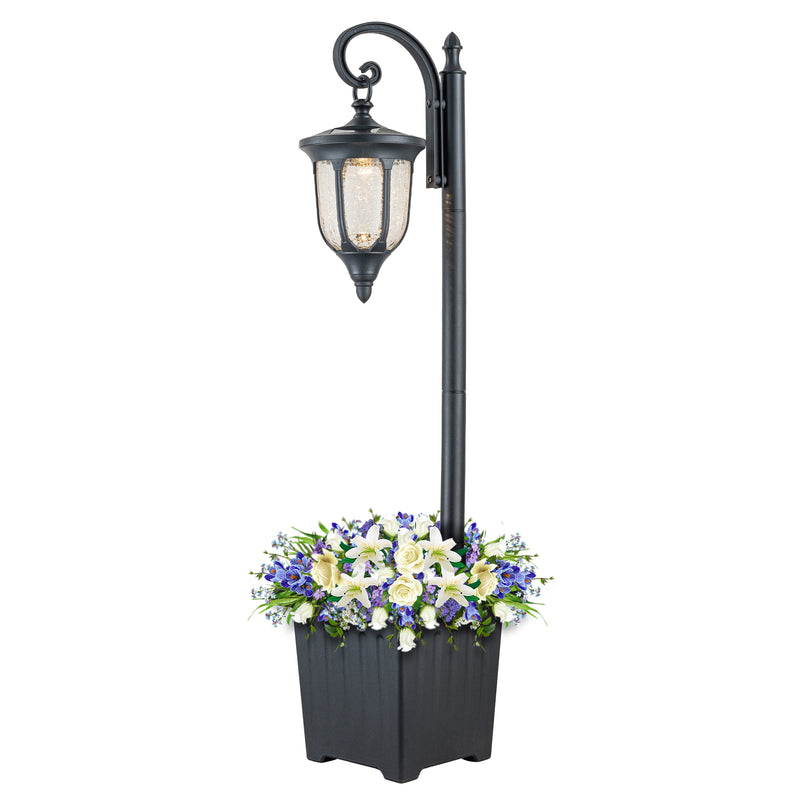 Outdoor Lamp Post with Integrated Planter Base - Featuring Raindrop Glass