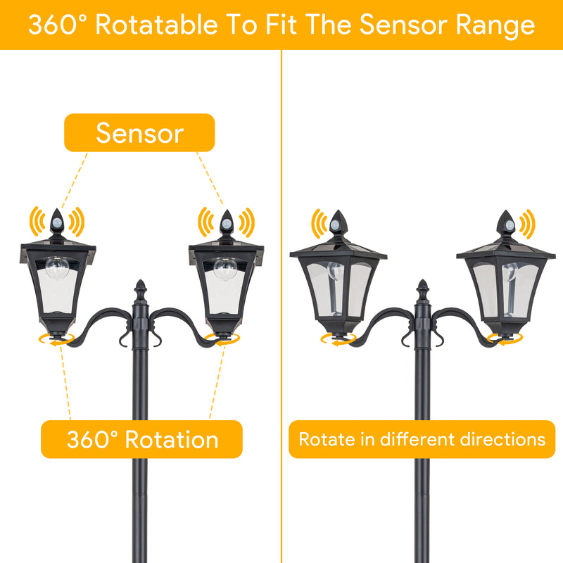 2-Light Motion Sensing LED Outdoor Solar Post Light