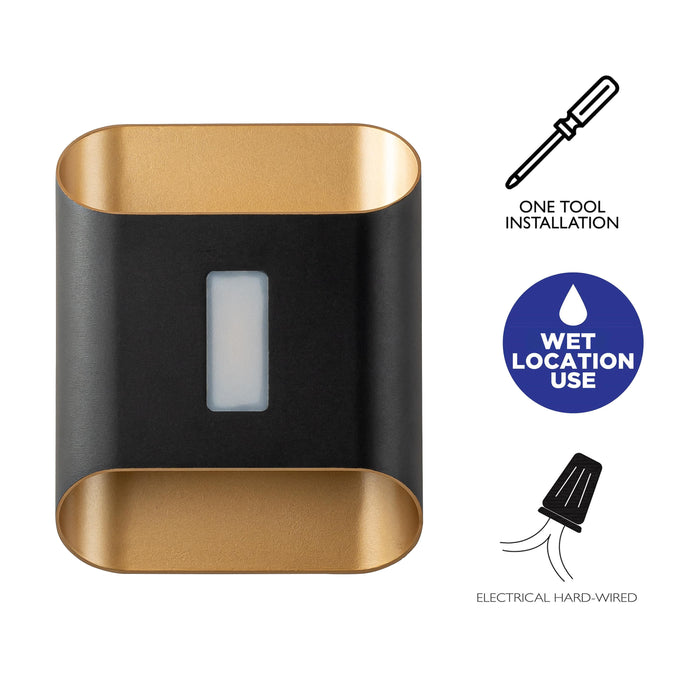 2-Light Inner Gold Aluminum LED Outdoor Wall Sconce (2-Pack)