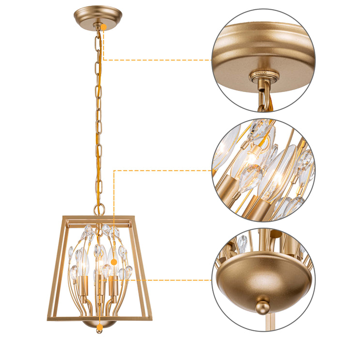 3-Light 9.75in. Gold Foyer Pendant Light with Clear Crystals