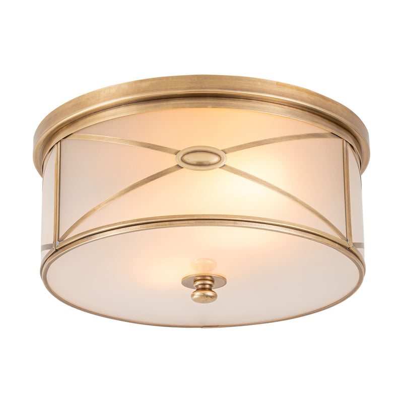 2-Light Brass Flush Mount with Frosted Glass