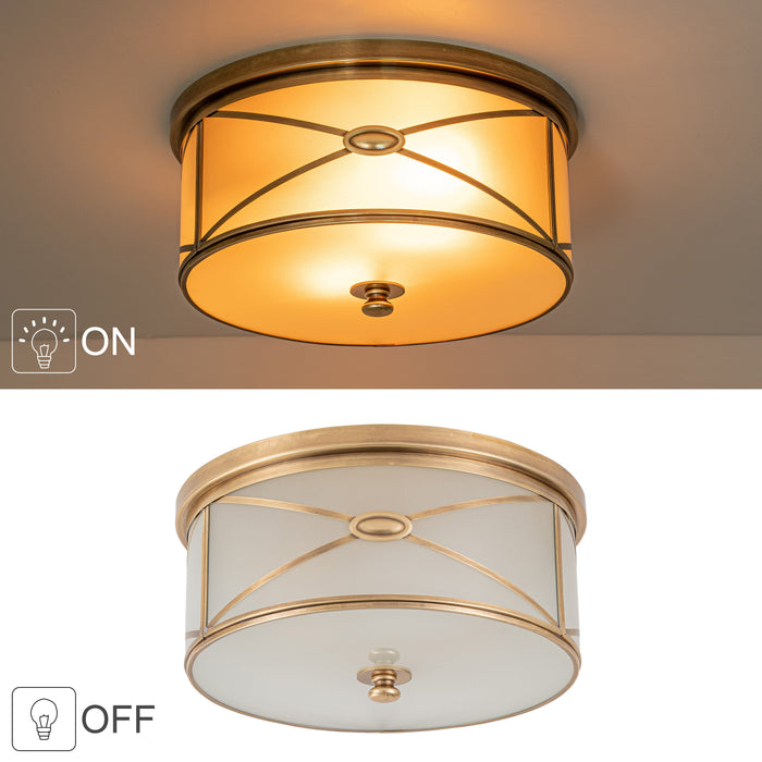 2-Light Brass Flush Mount with Frosted Glass