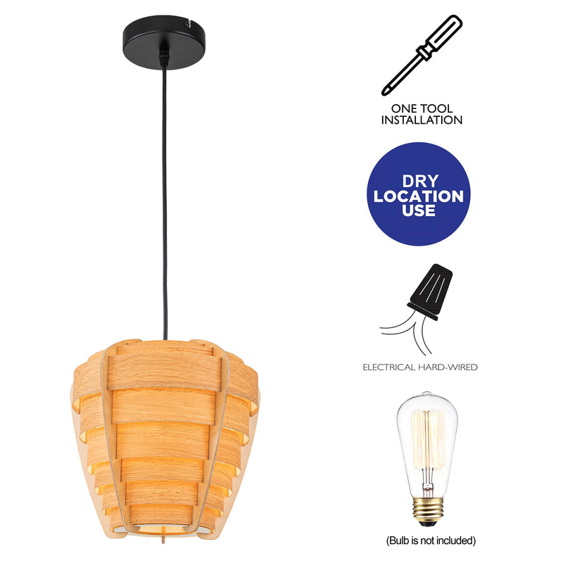 Natural Wooden Spiral Pendant Lamp - Rustic Cozy