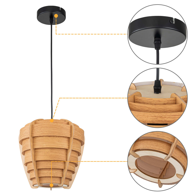 Natural Wooden Spiral Pendant Lamp - Rustic Cozy