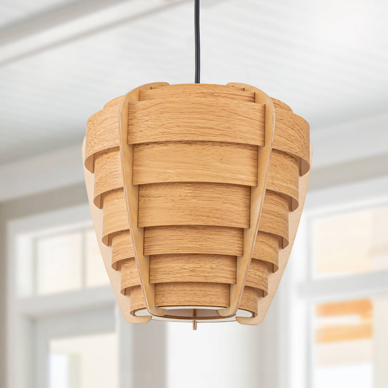 Natural Wooden Spiral Pendant Lamp - Rustic Cozy