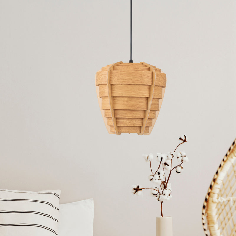 Natural Wooden Spiral Pendant Lamp - Rustic Cozy