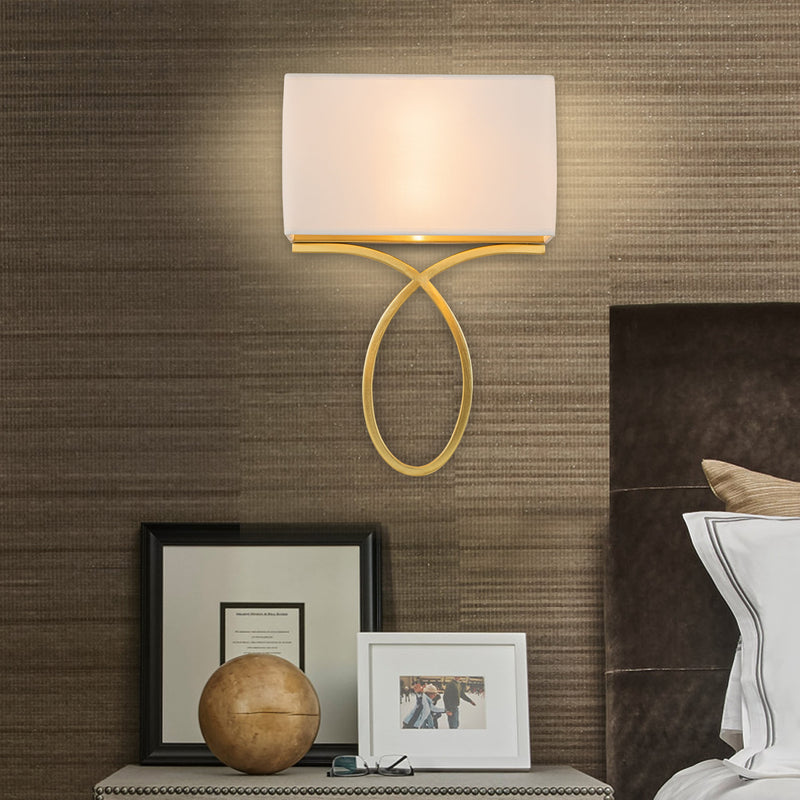 2 light Gold Plug-in and Hardwired Wall Sconce with White Linen Shade