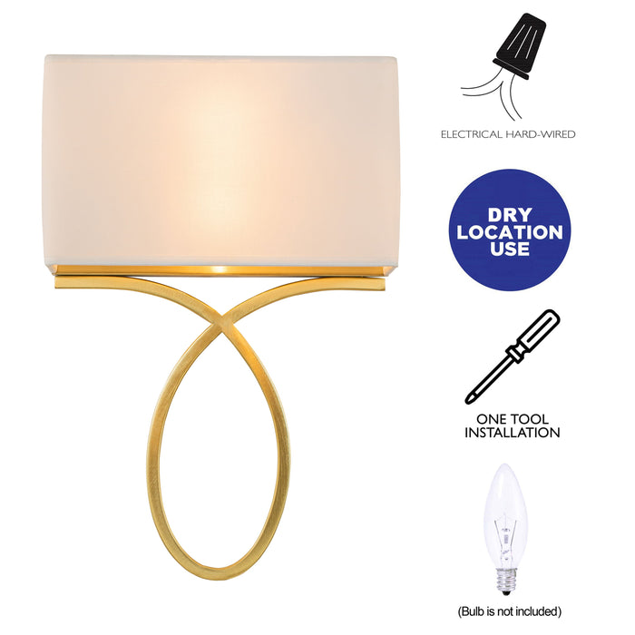 2 light Gold Plug-in and Hardwired Wall Sconce with White Linen Shade