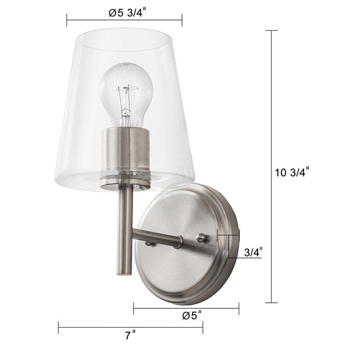 1-Light Brushed Nickel Armed Wall Lamp with Clear Glass Shade(2-Pack)