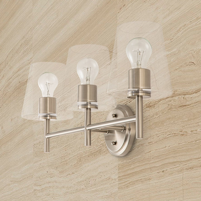 3-Light Brushed Nickel Vanity Light with Clear Glass Shade