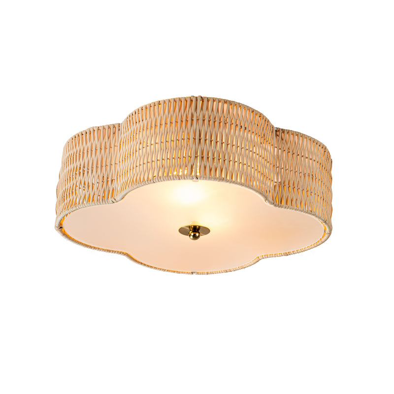 C Cattleya 13-Inch Farmhouse Rattan Flush Mount Ceiling Light with Glass Bottom,2-Light E26 Socket