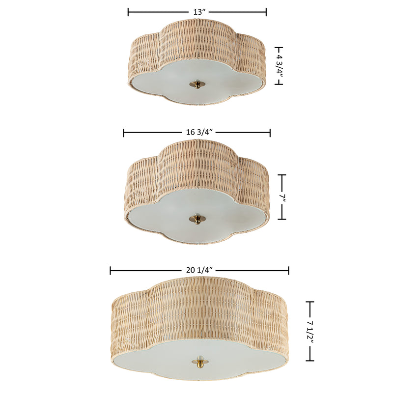 C Cattleya 13-Inch Farmhouse Rattan Flush Mount Ceiling Light with Glass Bottom,2-Light E26 Socket