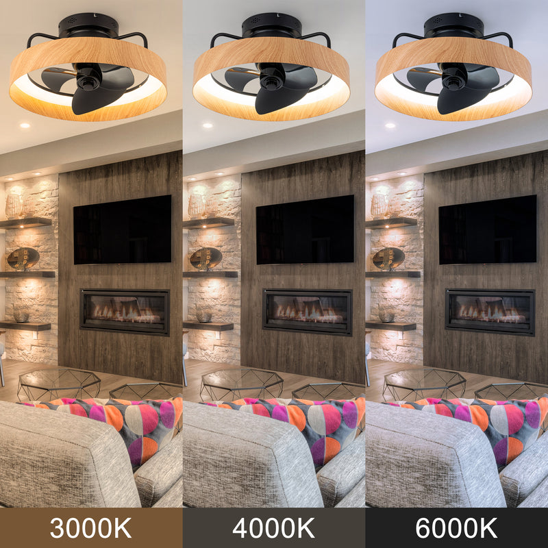 Color Changing Dimmable LED Black and Wood Ceiling Fan