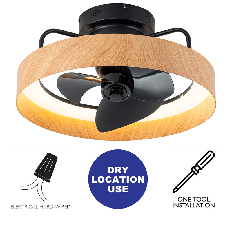 Color Changing Dimmable LED Black and Wood Ceiling Fan