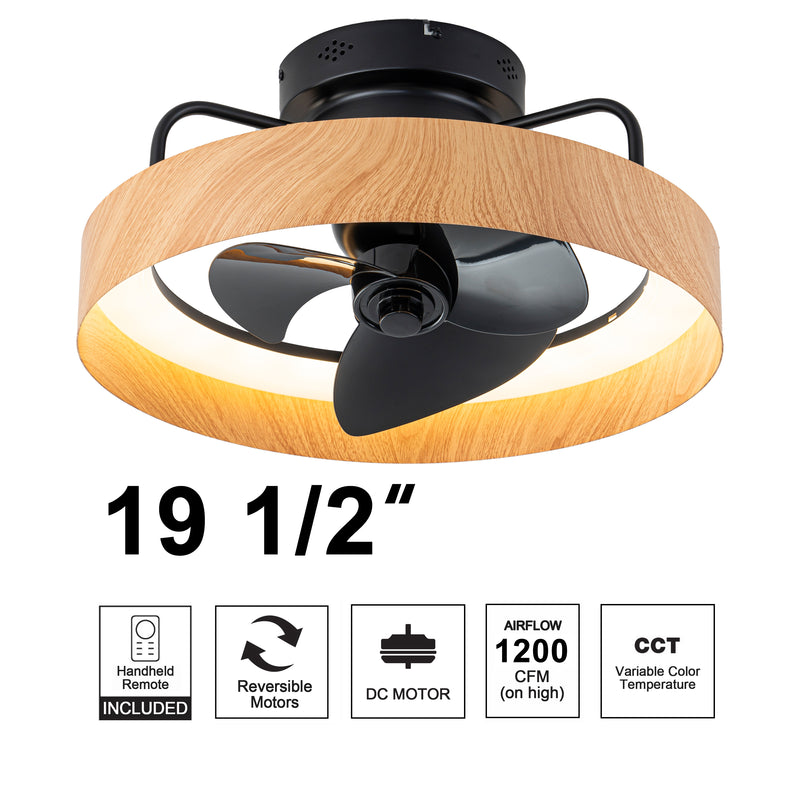 Color Changing Dimmable LED Black and Wood Ceiling Fan