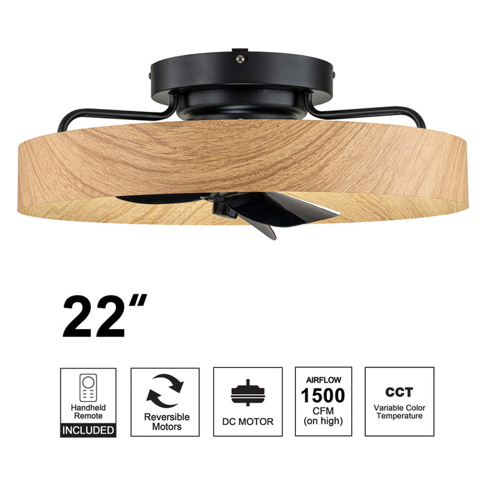 Color Changing Dimmable LED Black and Wood Ceiling Fan