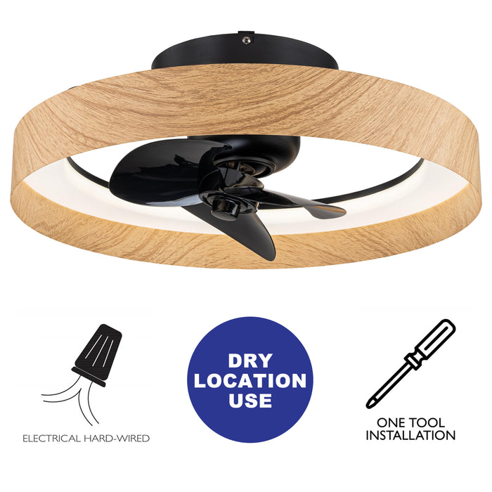Color Changing Dimmable LED Black and Wood Ceiling Fan