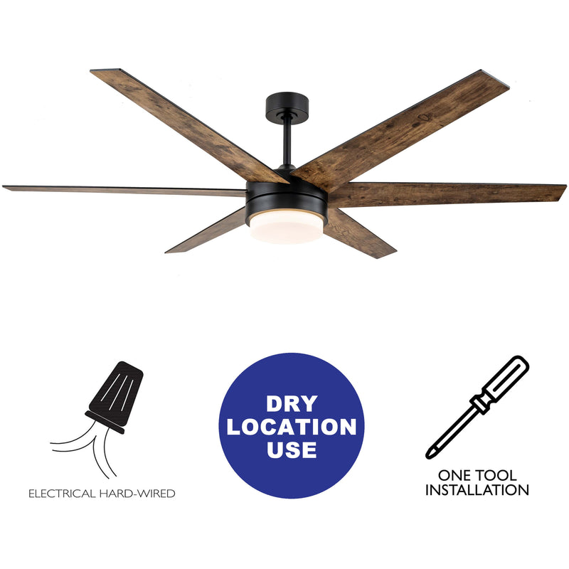 70-inch Antique Woodgrain/Black Ceiling LED Fan