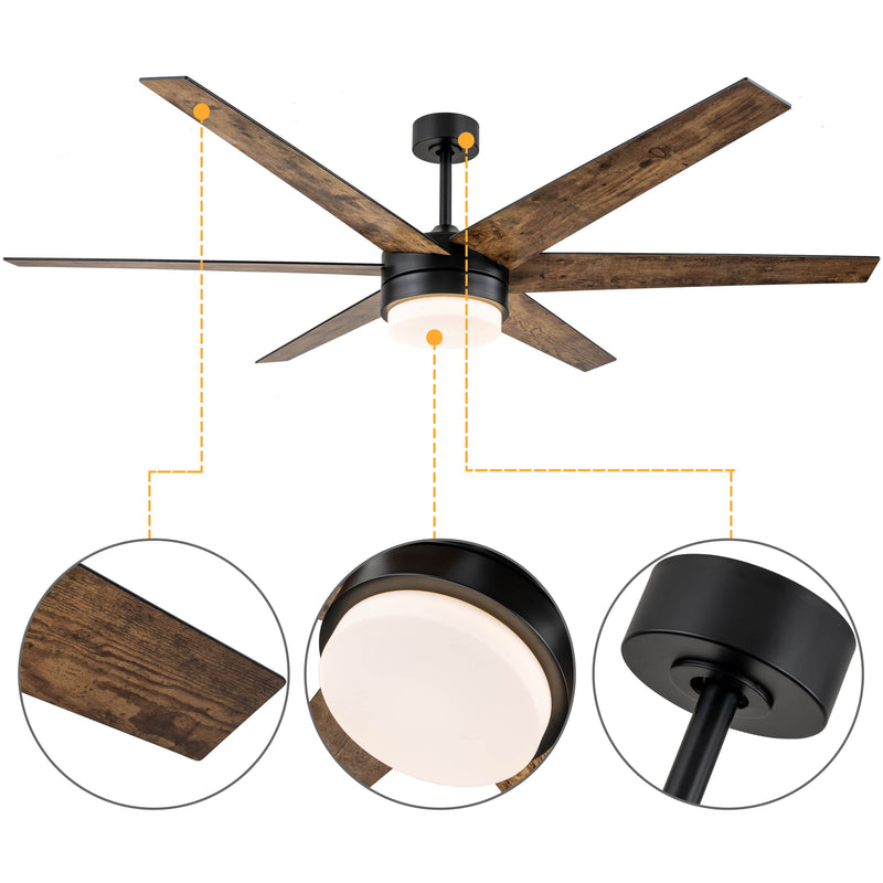 70-inch Antique Woodgrain/Black Ceiling LED Fan