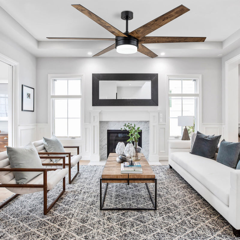 70-inch Antique Woodgrain/Black Ceiling LED Fan