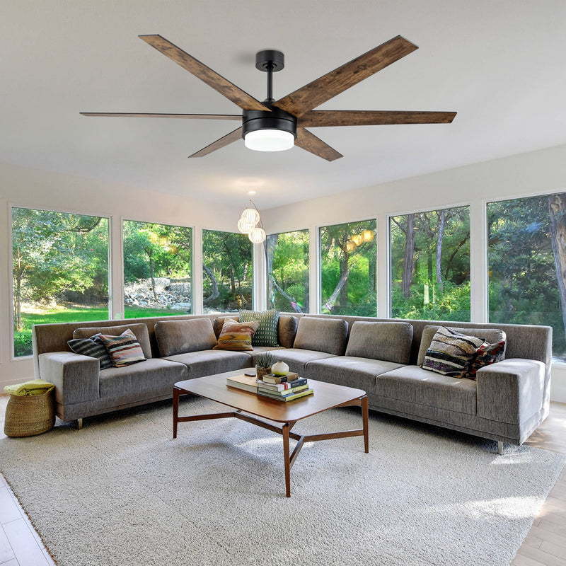 70-inch Antique Woodgrain/Black Ceiling LED Fan