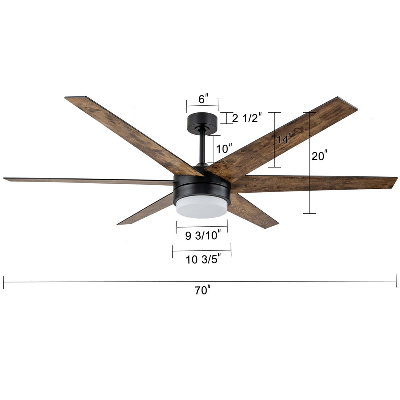 70-inch Antique Woodgrain/Black Ceiling LED Fan