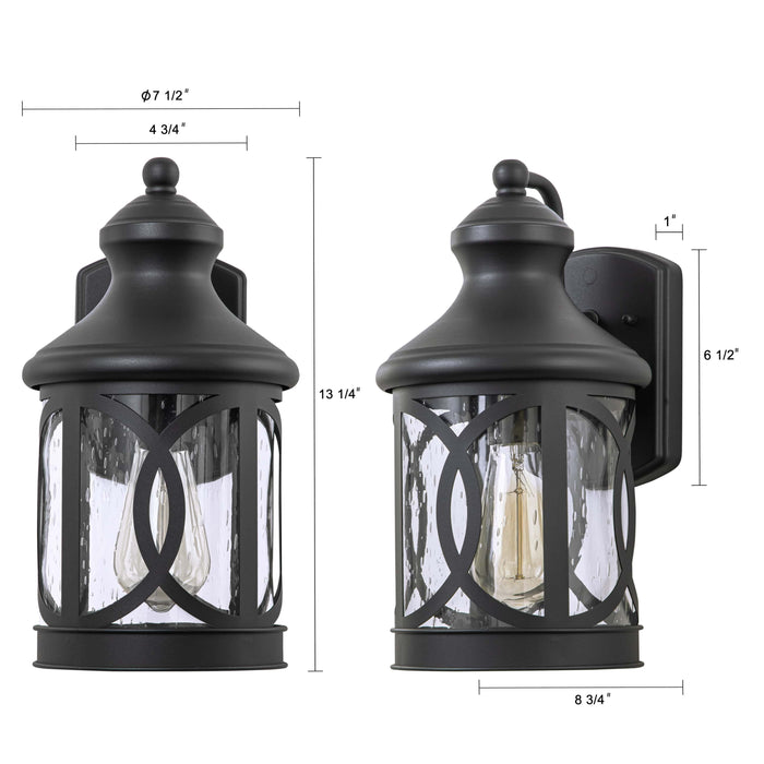 1-Light Matte Black Outdoor Wall Sconce with Seeded Glass Shade