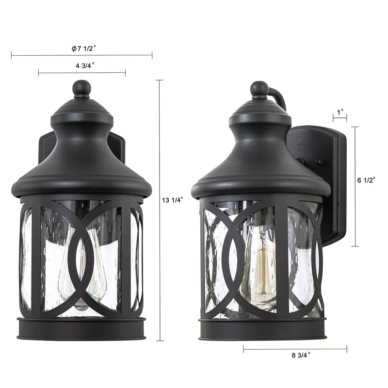 1-Light Matte Black Outdoor Wall Sconce with Seeded Glass Shade