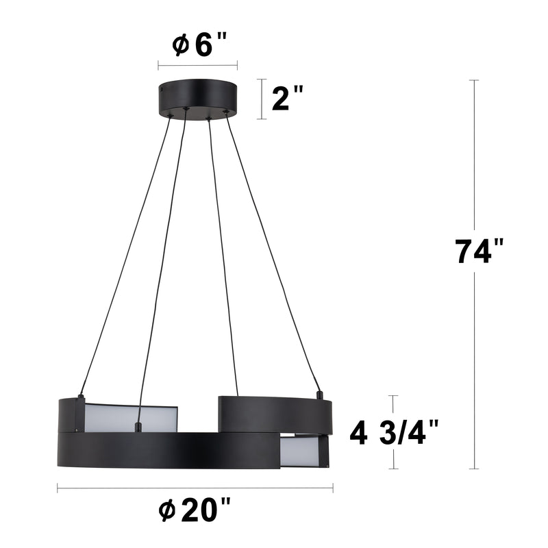 Matte Black Aluminum Modern LED Pendant Light with White Acrylic Diffuser