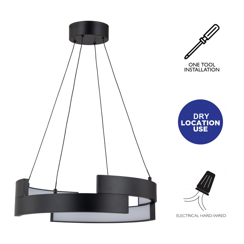 Matte Black Aluminum Modern LED Pendant Light with White Acrylic Diffuser