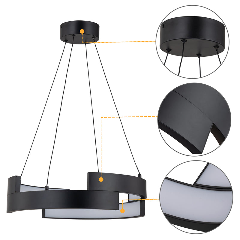 Matte Black Aluminum Modern LED Pendant Light with White Acrylic Diffuser