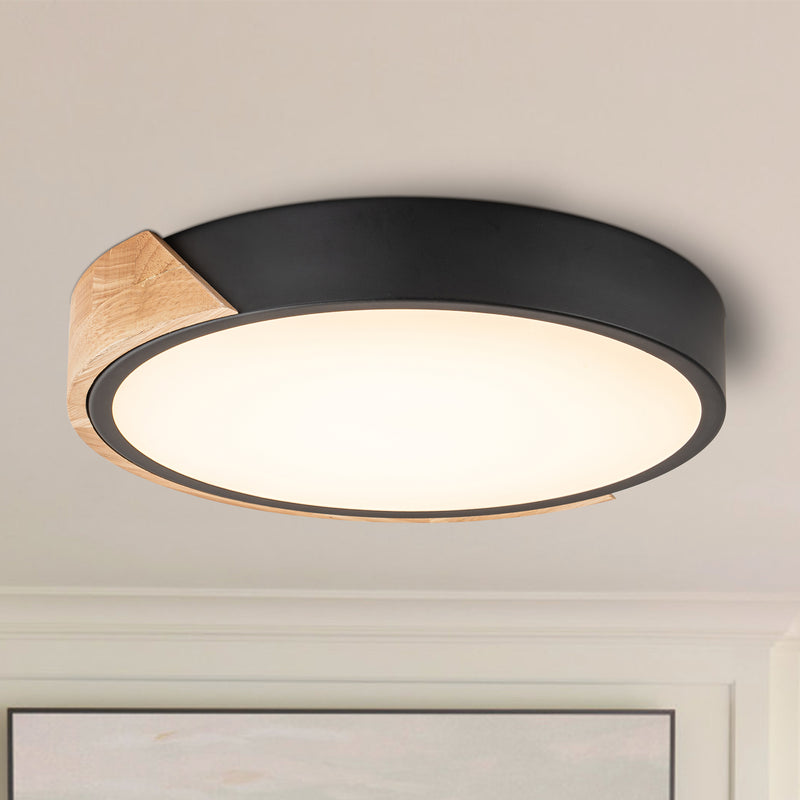 12.75 in Black Dimmable 20-Watt Selectable LED Flush Mount Ceiling Light 2700K 3000K 4000K 5000K 6500K with Wood Accent