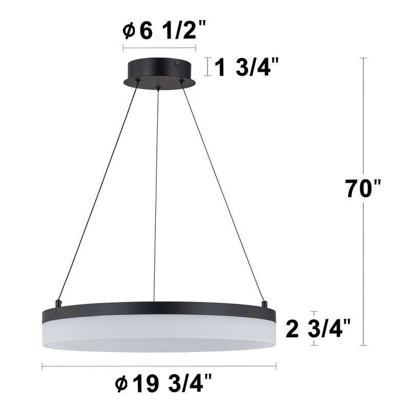 19.75in Black LED Pendant Light with Acrylic Diffuser