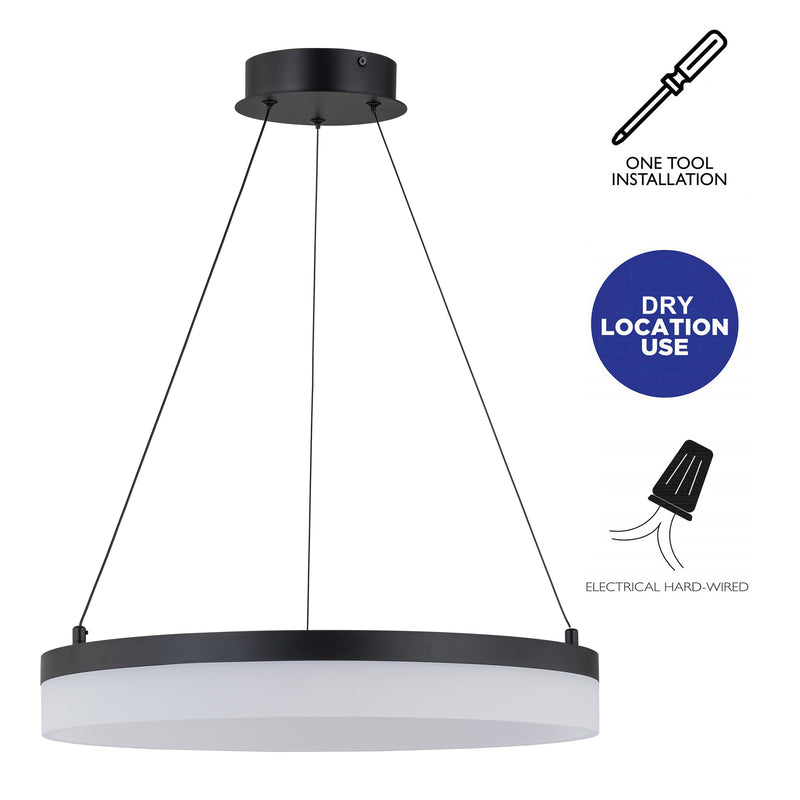19.75in Black LED Pendant Light with Acrylic Diffuser