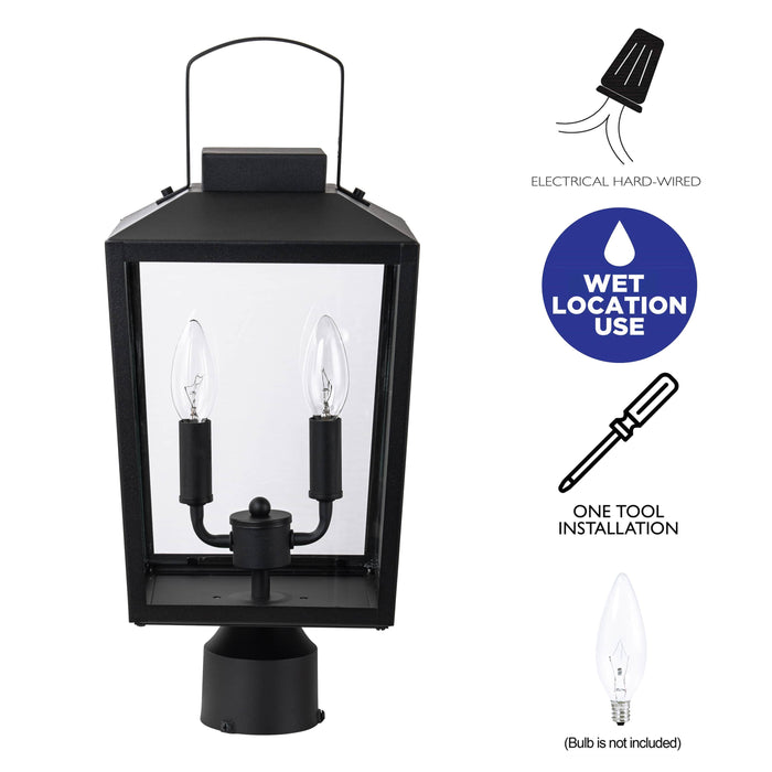 2-Light Matte Black Outdoor Post Lantern