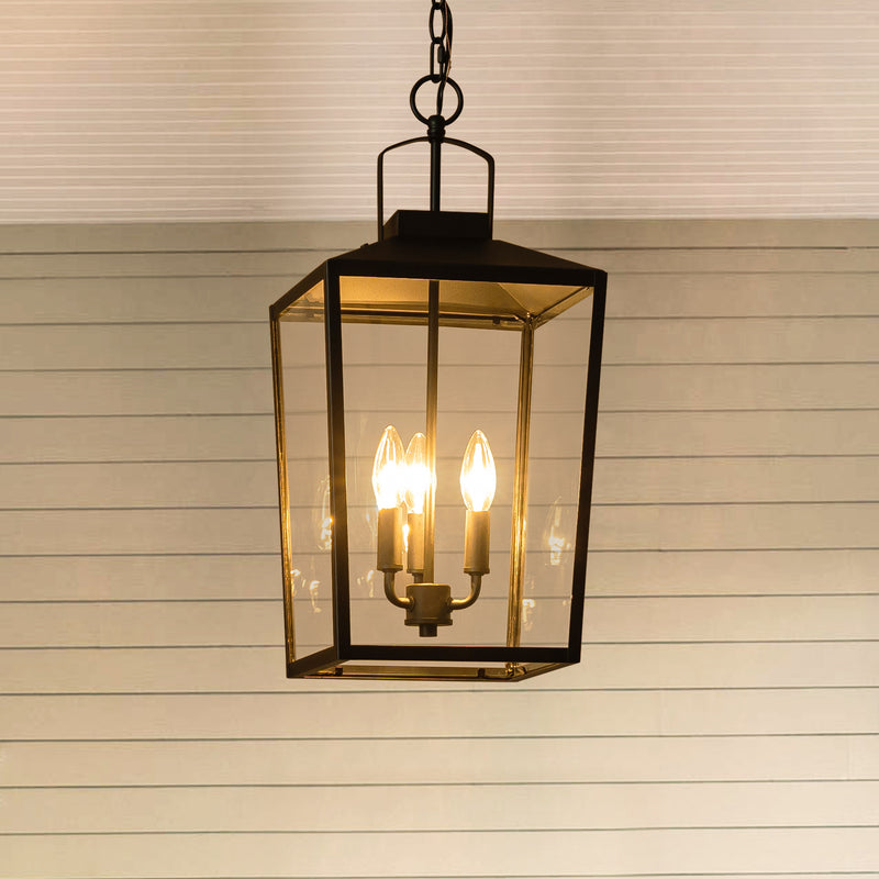 3-Light Black Outdoor Pendant Light with Glass Shade